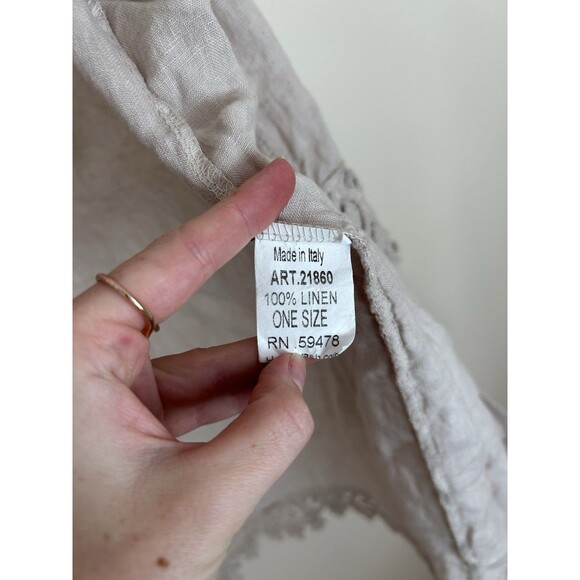 Valentina Naldi L Beige Linen Duster Open Top Crochet Duster BOHO Italy Lace - Picture 3 of 4